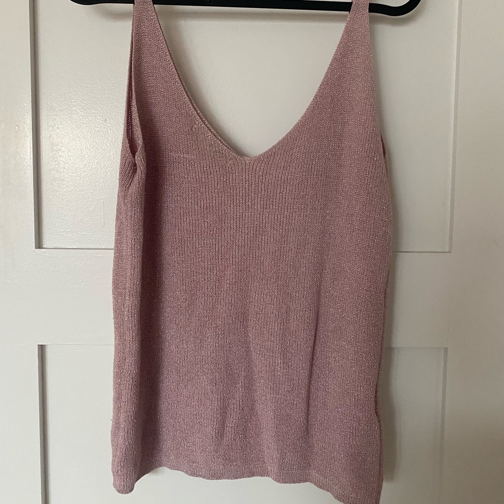 Mango Sparkly Pink Knit Top